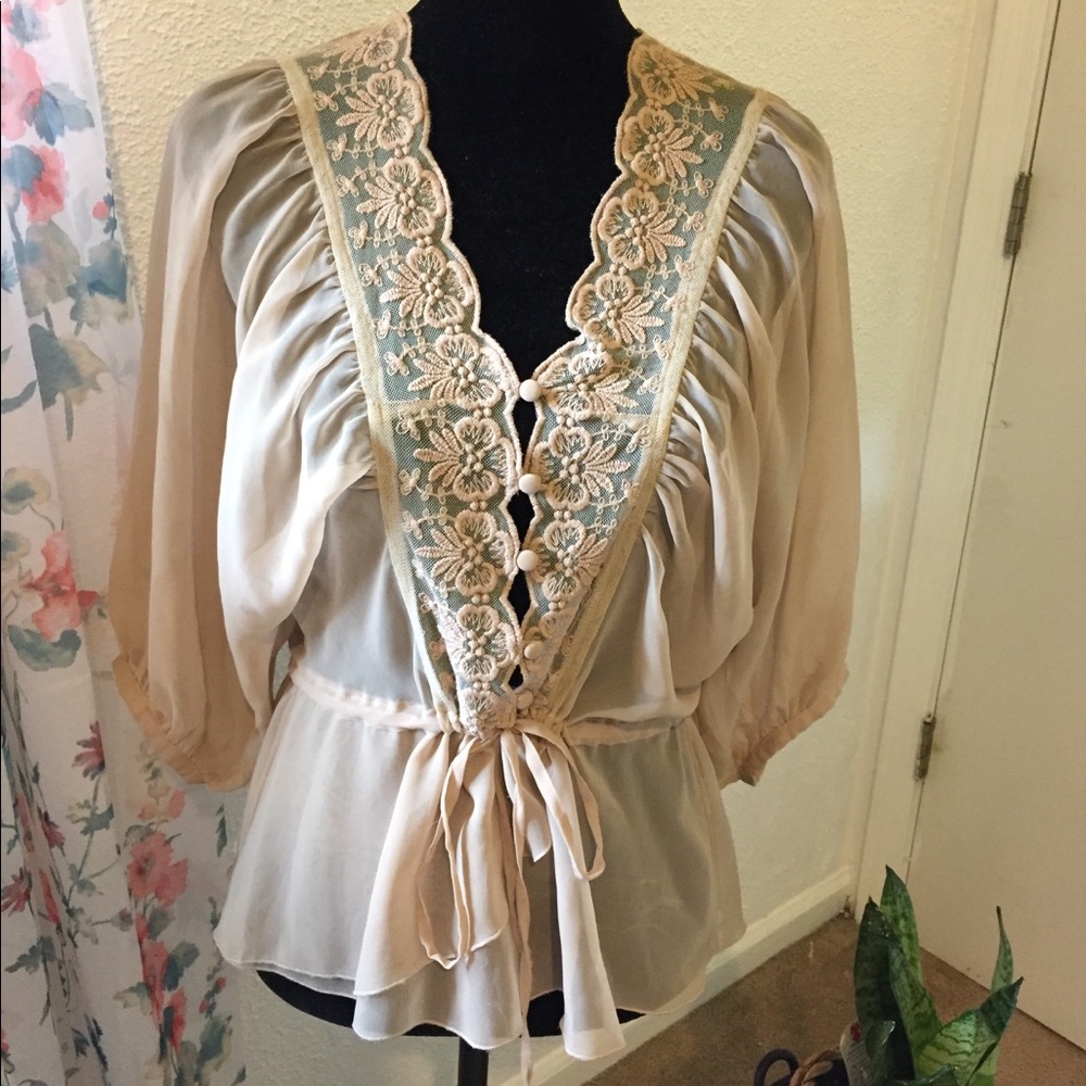 Lace Detail Sheer Blouse | Size M
